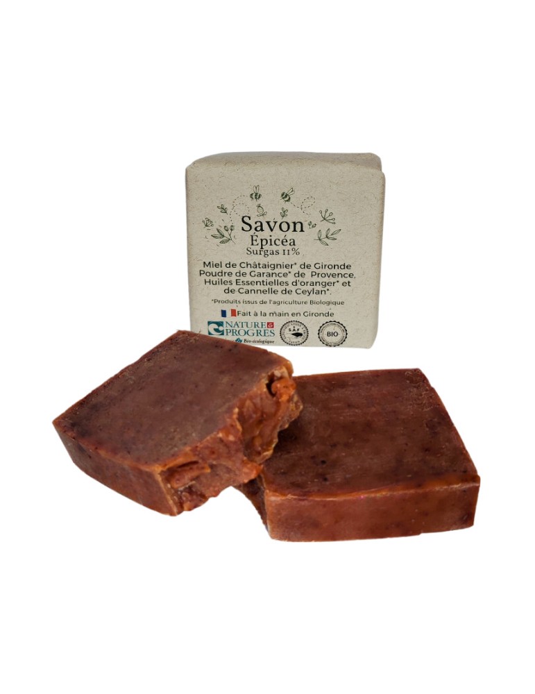 Savon Épicéa au Miel de Châtaignier, Huiles Essentielles d'Orange et Cannelle